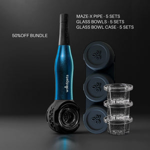 maze-x pipe, 3 borosilicate glass bowls, and travel case